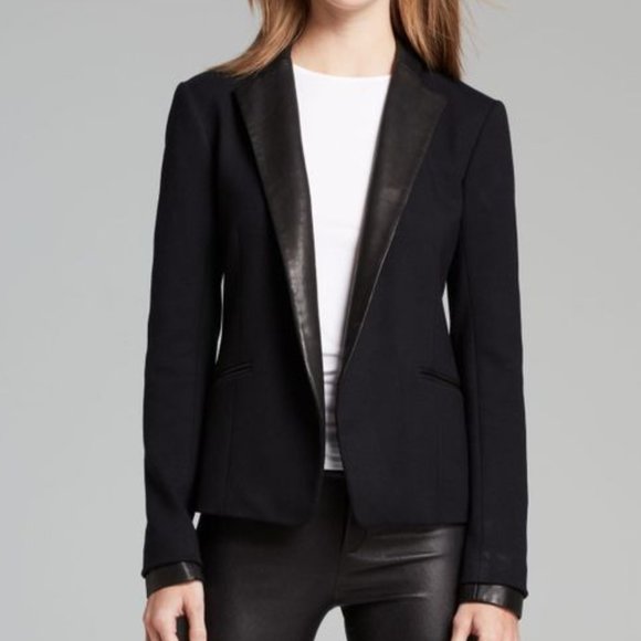Theory Jackets & Blazers - Theory Black Blazer Leandria Leather Trim